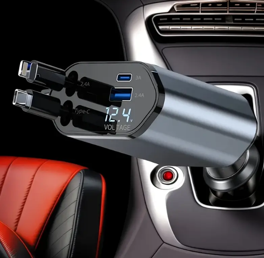 Chargeur de Voiture Retractable, 120W Charge Rapide Chargeur Voiture avec Affichage de La Tension pour Véhicules 12V-24V